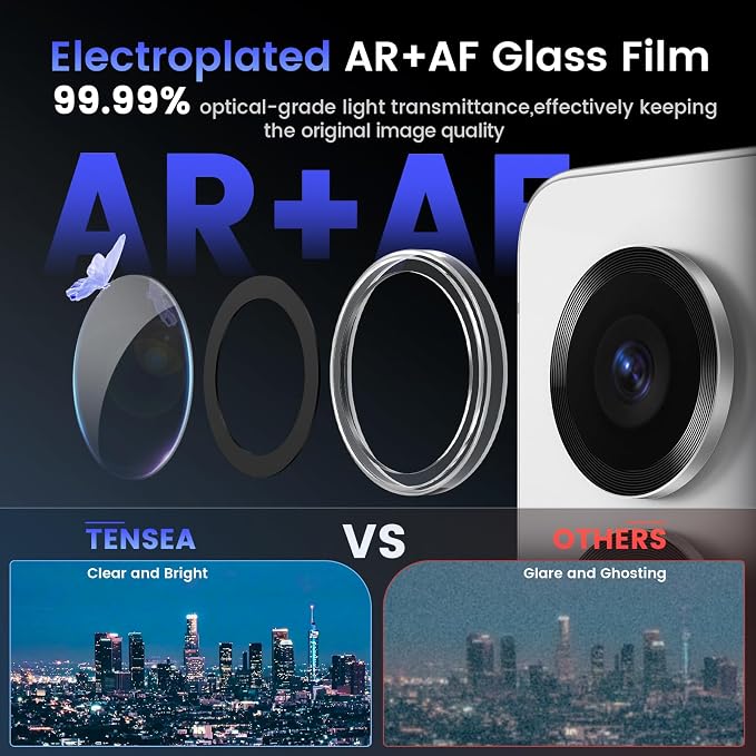 Tensea (3+2PCS Compatible with Samsung Galaxy S25 Ultra Camera Lens Protector, 9H Tempered Glass Camera Cover Screen Protector Metal Individual Ring [Installation Tray][Case Friendly]