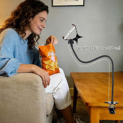 Gooseneck Phone Holder for Bed,Flexible Arm Clip,Lazy Bracket Mount Clamp for Desk,Headboard, Bedside,360 Adjustable DIY Flexible Grip Desktop Mobile Cell Phone Stand for All 4-7”Devices