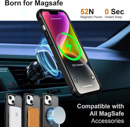 360° Magnetic Swivel Ring for iPhone 14 case, Built-in Metal Stand and Ring Holder, Magsafe Compatible, Military Grade Protection, Shock Resistant - Black