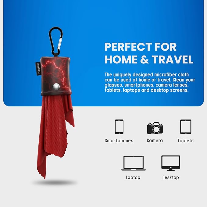 Microfiber Cloth & Glasses Wipes (1 Pack) Lens & Glasses Cleaning Cloth - Eyeglass Cleaner - Camera Lenses & Gadget Delicate Screens - Red