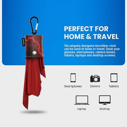Microfiber Cloth & Glasses Wipes (1 Pack) Lens & Glasses Cleaning Cloth - Eyeglass Cleaner - Camera Lenses & Gadget Delicate Screens - Red