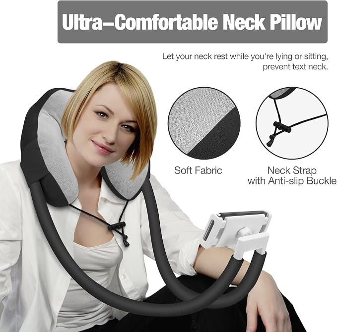 MoKo Neck Phone Holder, Lazy Gooseneck Phone Pillow Holder Bracket, 360° Rotate Phone Tablet Stand for 4"-11" Device, fits iPhone 17/17 Air/17 Pro/17 Pro Max, iPhone 16/Pro/Pro Max/Plus, iPhone 15/Pro