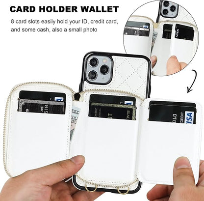 Bocasal Crossbody Wallet Case for iPhone 11 Pro Max, RFID Blocking PU Leather Zipper Handbag Purse Flip Cover, Kickstand Folio Case with Card Slots Holder Wrist Strap Lanyard 6.5 Inch (White)