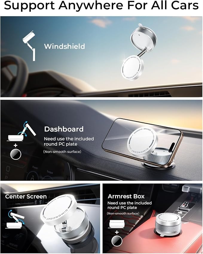 Vacuum Magnetic Phone Holder Stand [89+LBS Strongest Suction & 24*N55 Ultra Magnetic] 360° Adjustable Car Phone Mount for MagSafe Suction Cup, Compatible with Car/Gym/Mirror for iPhone 16 15