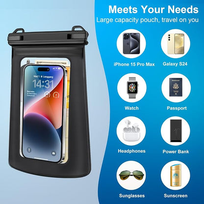 Waterproof Phone Pouch for Phone, Floating Large Capacity Dry Bag Stores Sunscreen, Sunglasses, Waterproof Bag for Beach, Swimming, Kayaking for iPhone 16 15 14 11 Pro Max & Galaxy S24 S21