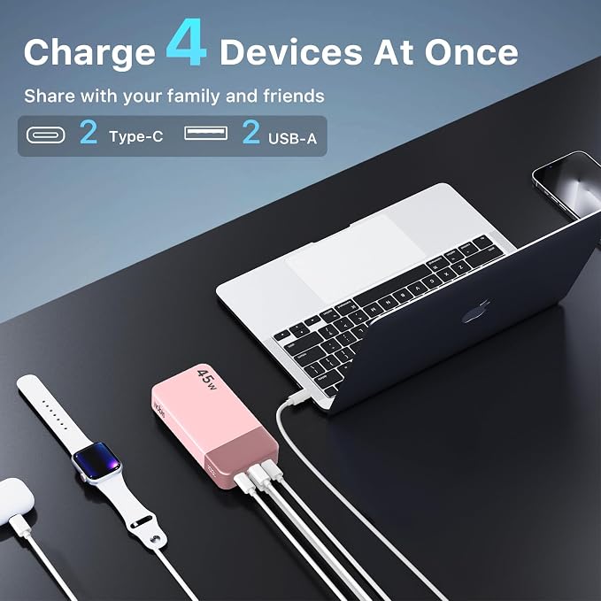 NOBIS Portable Charger 45W 20000mAh Power Bank Fast Charging | 2C+2A Battery Pack with C to C Cable, Battery Bank with Digital Display for iPhone Android Laptop etc