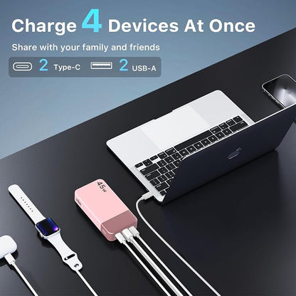 NOBIS Portable Charger 45W 20000mAh Power Bank Fast Charging | 2C+2A Battery Pack with C to C Cable, Battery Bank with Digital Display for iPhone Android Laptop etc