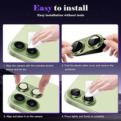 Camera Lens Protector for iPhone 17 Camera Lens Protector [Strong Adsorption] [Not Easy to Break] Metal Tempered Glass Rear Camera Screen Cover - Green