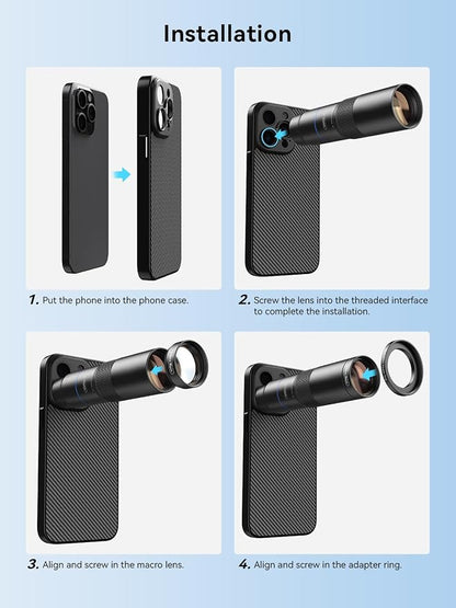 MIAO LAB HD 10X Telephoto Lens & 200mm Macro Lens, 2-in-1 Aluminum Phone Camera Lens Kit with 17mm Lens Thread Interface Mobile Phone case. Phone Lens Attachment Fit for iPhone 15 Pro