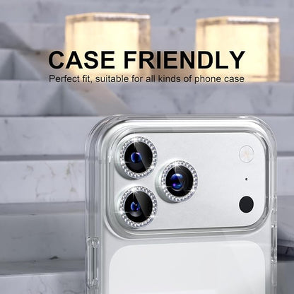 Choiche Compatible for iPhone 17 Pro/iPhone 17 Pro Max Camera Lens Protector Bling, 9H Tempered Glass Camera Cover Screen Protector Metal Ring Decoration Accessories (Diamond-Silver)