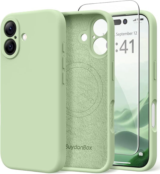 Magnetic for iPhone 16 Plus Case, Compatible with MagSafe, [Full Camera Protection][Screen Protector] Silicone Shockproof Protective Phone Case for iPhone 16 Plus 6.7", Matcha