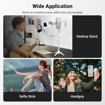 NEEWER BASICS Magnetic Selfie Stick Tripod Compatible with Magsafe iPhone Samsung Android, Portable Extendable Desk Stand with Cell Phone Grip Holder Detachable Remote for Video Recording, PA985 White