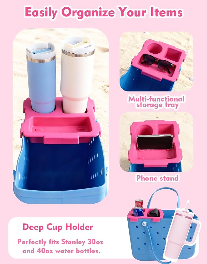 Top Cup Phone Holder Tray Storage Lid for Stanley Compatible with Bogg Bag XL Cover, Cup Organizer Holder Waterproof Silicone Multifunctional Storage Box for Outdoor Beath Camping Travel (Red, L)