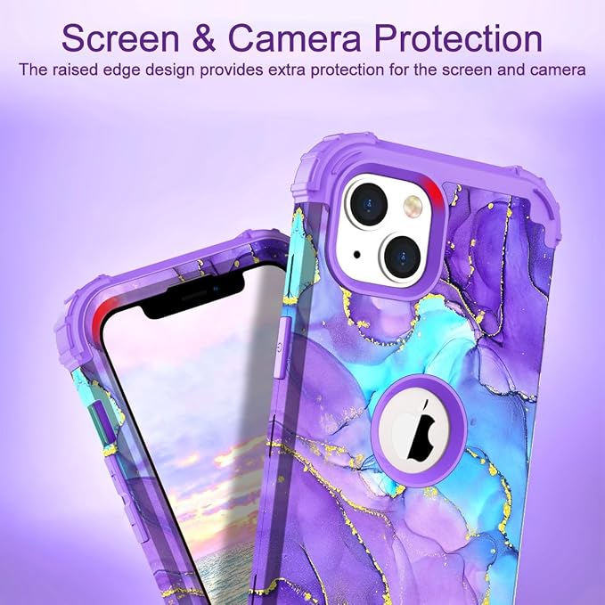 Hocase for iPhone 14 Case/iPhone 13 Case, Heavy Duty Shockproof Protection Soft Silicone Rubber+Hard Plastic Bumpers Hybrid Protective Case for iPhone 13/14 (6.1") - When Purple Meets Blue
