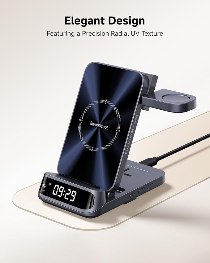 SwanScout 708S 3-in-1 Wireless Charging Station for Samsung S25 Ultra/S25/S24/S23/S22/Z Flip7, Foldable Wireless Charger for Galaxy Watch 8 Classic/8/Ultra/7/FE/6/5 (No Adapter)