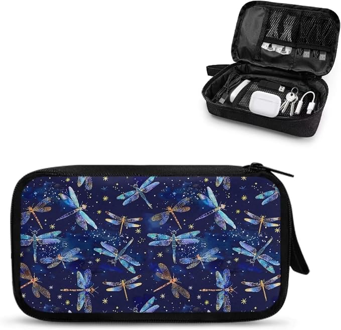 Galaxy Dragonfly Print Cable Organiser Bag, Electronic Accessories Bag for Travel, Waterproof Cord Storage Organizer for Hard Drives, Cables, Chargers, Power Bank