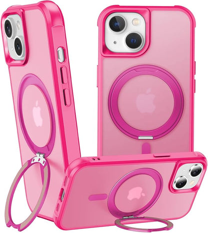 360° Magnetic Swivel Ring for iPhone 15 Plus case, Built-in Metal Stand and Ring Holder, Magsafe Compatible, Military Grade Protection, Shockproof - Rose Pink