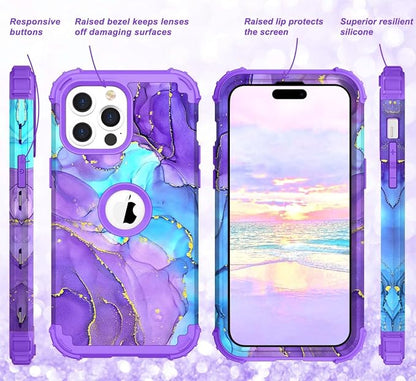 Hocase for iPhone 15 Pro Case, Heavy Duty Shockproof Protection Soft Silicone Rubber Bumper+Hard Plastic Hybrid Protective Case for iPhone 15 Pro 6.1" 2023 - Purple Meets Blue