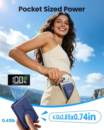 Magnetic Portable Charger 10000mAh Power Bank 22.5W Fast Charging Power Bank for Magsafe Battery Pack Compatible with iPhone 17/16/15/14/13/12 Pro/Pro Max etc Blue