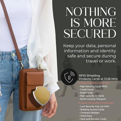 BULL GUARD Crossbody Leather Wallet Phone Purse, Anti Theft and RFID Blocking, Elegant Design for Travel
