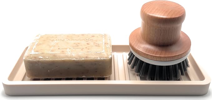 Happitasa Silicone Kitchen Sink Organizer Tray, Sponge Holder and Countertop Protector | Bathroom and Kitchen Soap Dish and Dispenser Tray (Sand Dollar, 9"x3.5", 5.6 Ounces)