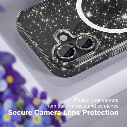 Choiche for iPhone 16 Plus Case Magnetic, Women Clear Glitter Bling Sparkly Case, [2xDiamond Camera Lens Protectors] [2xTempered Glass Screen Protectors] [Compatible MagSafe] 6.7" (Glitter Black)