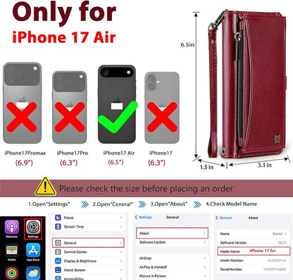 Wallet Case for iPhone Air with Card Holder/Crossbody Wallet/Strap,[RFID Blocking][Magnetic] PU Leather Phone Case for iPhone Air,6.5 in,Wine Red