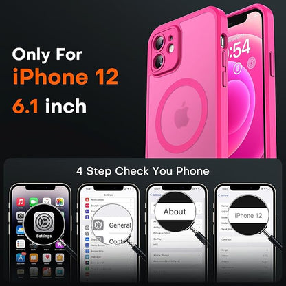 TOCOL for Phone 12 Case, Compatible with Magsafe Charger, Full Camera Protection, Drop Protection, Translucent Matte Phone Case for iPhone 12 6.1 inch (Hot Pink)