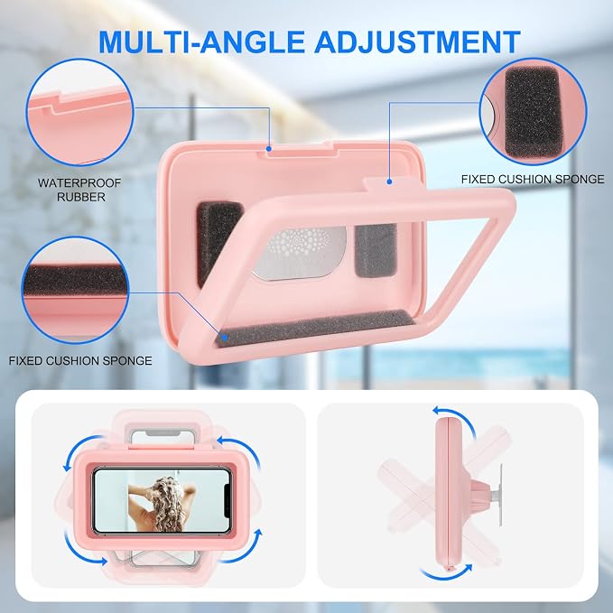 KUNSLUCK Shower Phone Holder Waterproof, 480° Rotation Shower Phone Mount, Anti-Fog HD Sensitive Touch Screen Phone Holder for Shower, Bathtub, Compatible with 4.7" - 6.8" Cell Phones（Romantic Pink ）