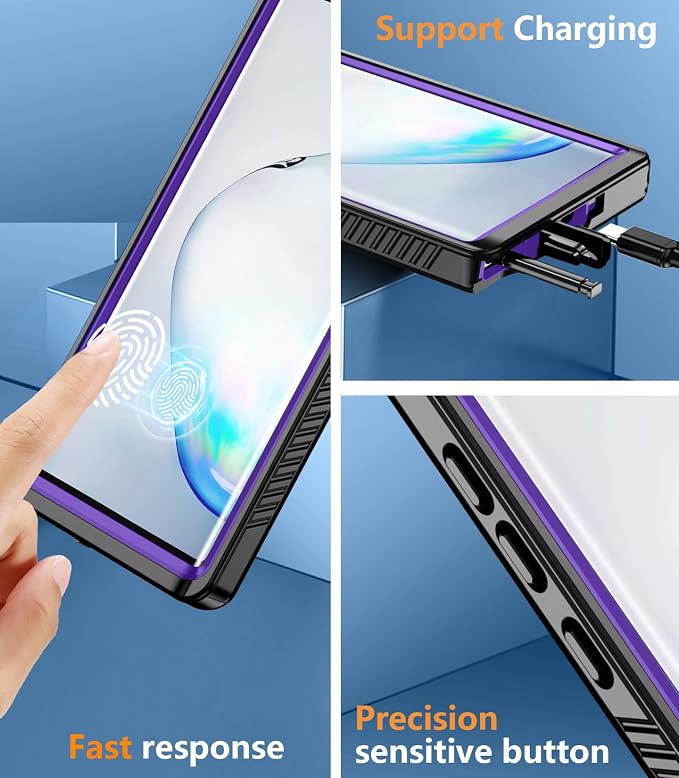 Temdan for Samsung Galaxy Note 10 Plus Case Waterproof, [Military-Grade Drop Protection] [IP68 Underwater] Full Body Heavy Duty Rugged Shock-Proof Case for Note 10 Plus 6.8''-Purple