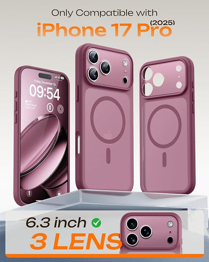 TOCOL for iPhone 17 Pro Case, Compatible with Magsafe Charger, Full Camera Protection, Translucent Matte Phone Case for 17 Pro 6.3 inch (Plum)