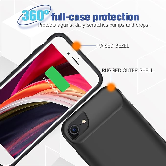 Battery Case for iPhone 6/6s/7/8/SE 2/3nd Gen,10000mAh Portable Charger Case Rechargeable Battery Pack Charging Case Compatible with iPhone SE 2020(2nd Generation)/8/7/6s/6/SE 3nd Gen (4.7 inch)-Black