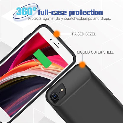 Battery Case for iPhone 6/6s/7/8/SE 2/3nd Gen,10000mAh Portable Charger Case Rechargeable Battery Pack Charging Case Compatible with iPhone SE 2020(2nd Generation)/8/7/6s/6/SE 3nd Gen (4.7 inch)-Black