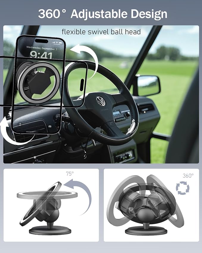 Magnetic Golf Cart Phone Holder, 360° Rotation Magnetic Phone Holder for Golf Cart, Phone Caddy for Golf Cart with MagSafe iPhone, Golf Cart Accessories Gifts for Men with EZGO/Club Car/Yamaha