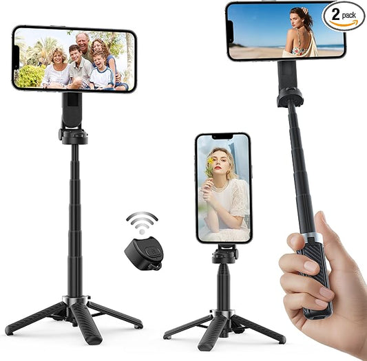 Opticnock 4-in-1 Magnetic Selfie Stick for iPhone/Android - 360° Rotatable, Extendable with Wireless Remote | Pocket Size | Includes Phone Ring (2PC)