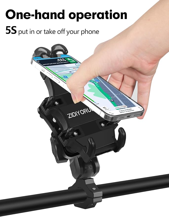 ZIDIYORUO Motorcycle ATV Phone Holder, Aluminum Heavy Duty Phone Mount for Motorcycle Universal 7/8"-9/8" Handlebars, Fit for All iPhone 14 13 12 Pro Max Android Samsung Smart Devices