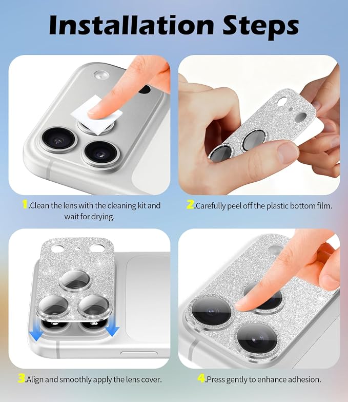 imluckies Compatible with iPhone 17 Pro Camera Lens Protector Bling, Ultra HD Tempered Glass Shiny Diamond Camera Plate Sparkle Screen Protection, 9H Anti-Scratch & Easy Install, Glitter Sliver