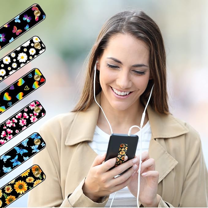 Weewooday 6 Pieces Phone Grip Holder Cell Phone Grip Strap Telescopic Finger Strap Stand Universal Finger Kickstand for Most Smartphones(Flowers)