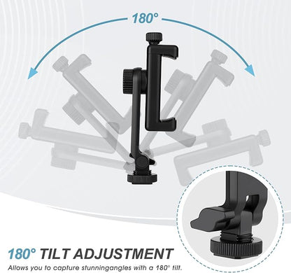 Universal Cell Phone Tripod Mount Adapter, Camera Hot Shoe Phone Holder Clamp with 360 Rotation Bracket 1/4" Screw Hole for Canon Nikon Sony DSLR iPhone Android