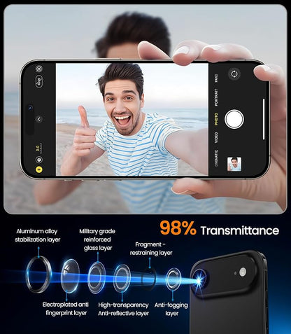 iGluz 2 Pack Anti-Reflection Camera Lens Protector for iPhone Air [98% Transmittance][1-Step Installation][Strong Adsorption] 9H Shatterproof Tempered Glass- Black