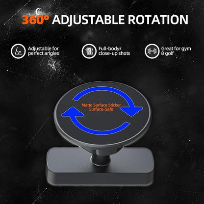 Magnetic Phone Holder for Gym - 360° Adjustable Alloy Base with N52 Magnets Both Sides, Compatible with MagSafe iPhone 12 13 14 15 16 & Android, Smartphone Mount for Metal Surfaces