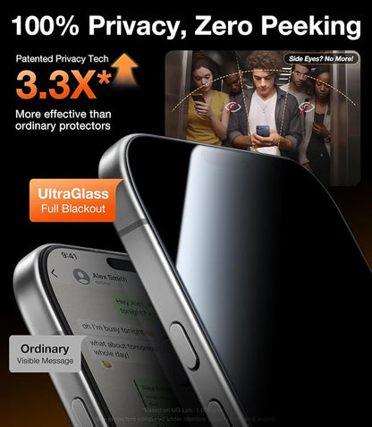 UltraGlass Ultra 9H+ Glass for iPhone 14 Pro Max Privacy Screen Protector [No.1 Military Grade Shatterproof & 100% Anti Spy] Glass Privacy Screen iPhone 14 Pro Max Tempered [Longest Durable], 2 Packs