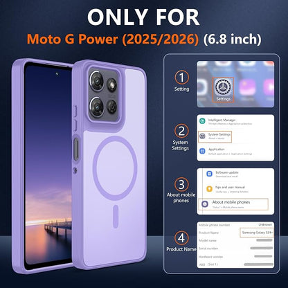 for Moto G Power 2025 Case & Moto G Power 2026 Case Magnetic,Translucent Matte Compatible with Magsafe [Military Grade Protection] with Screen Protector Shockproof for G Power 2025/2026- Light Purple