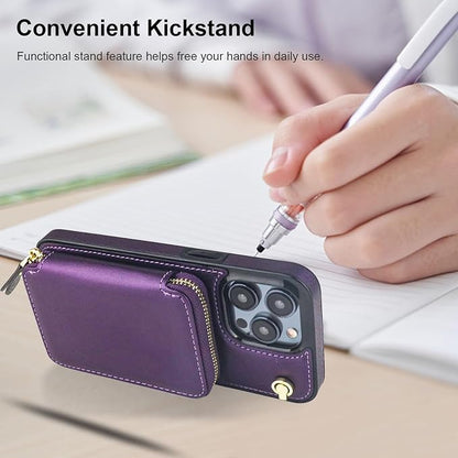 Bocasal Crossbody Wallet Case for iPhone 15 Pro Max, RFID Blocking Leather Purse Case with Card Holder, Protective Handbag Flip Cover with Zipper Wrist Strap Lanyard for Women 6.7 Inch (Dark Purple)