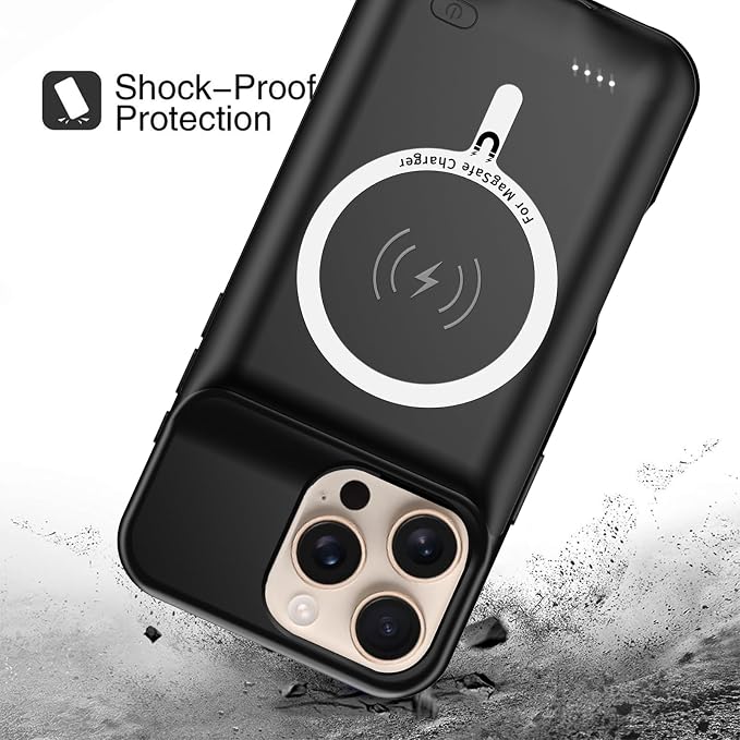 Battery Case for iPhone 16 Pro, 10000mAh Battery Pack Rechargeable Charger Case Support Carplay with Wireless Charging Compatible for iPhone 16 Pro (6.3 inch) External Battery Charging Cover(Black)