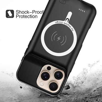 Battery Case for iPhone 16 Pro, 10000mAh Battery Pack Rechargeable Charger Case Support Carplay with Wireless Charging Compatible for iPhone 16 Pro (6.3 inch) External Battery Charging Cover(Black)