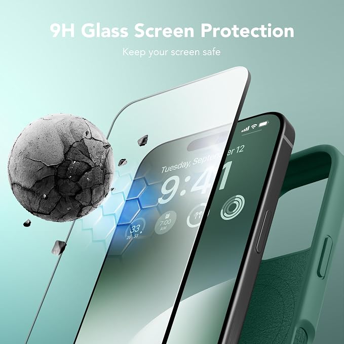 GONEZ Magnetic for iPhone 16 Pro Max Case, Compatible with MagSafe, Liquid Silicone Case, with Screen Protector + Camera Protector, Full Body Protective Shockproof Phone Cover 6.9", Midnight Green