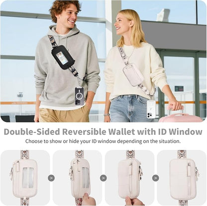 Tiostep Clip and Go Strap for Phone with Wallet Crossbody Phone Lanyard with Anti-Theft Zipper Pouch Detachable Quilted Wrist Wallet with RFID and ID Window for Daily Travel. Apricot Large