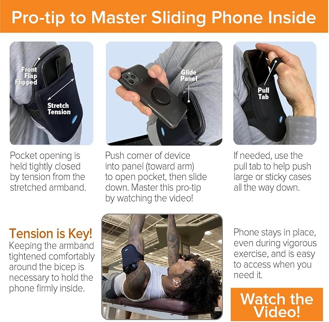 Tune Belt AB93 Running Armband: Easy-Access (Slide Phone in/Out); Universal No-Bounce Fit for iPhone Pro Max & Galaxy Ultra; Soft, Stretchy, Water-Resistant with Key/Card Pocket for Workouts & Sports