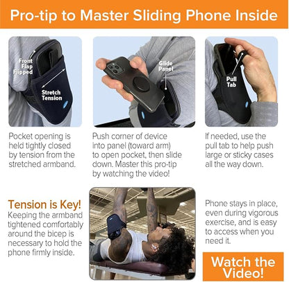 Tune Belt AB93 Running Armband: Easy-Access (Slide Phone in/Out); Universal No-Bounce Fit for iPhone Pro Max & Galaxy Ultra; Soft, Stretchy, Water-Resistant with Key/Card Pocket for Workouts & Sports